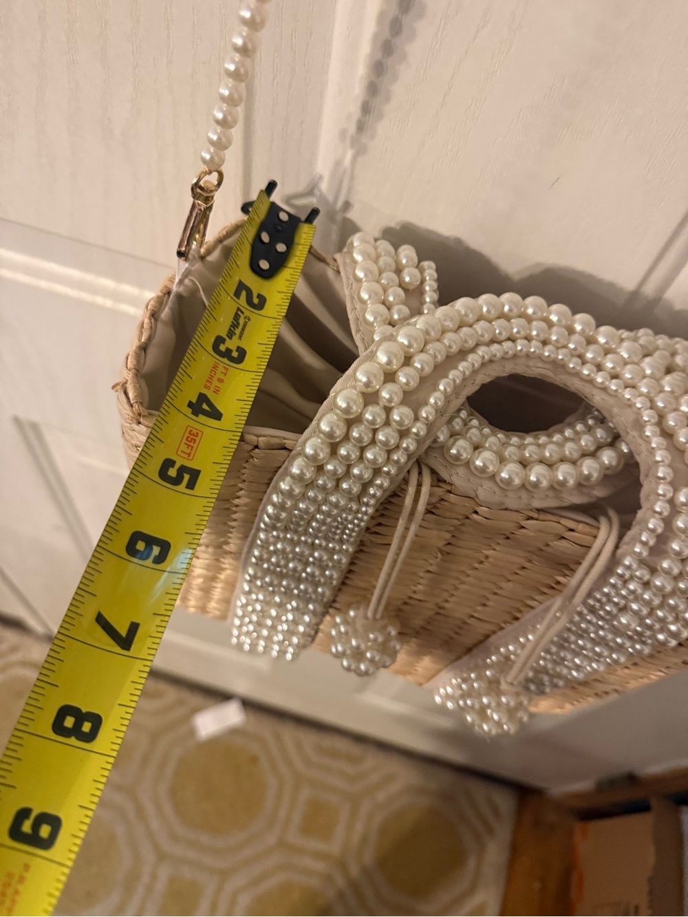 Pearl-Embellished Straw Tote Bag - Cream - Picture 9 of 9